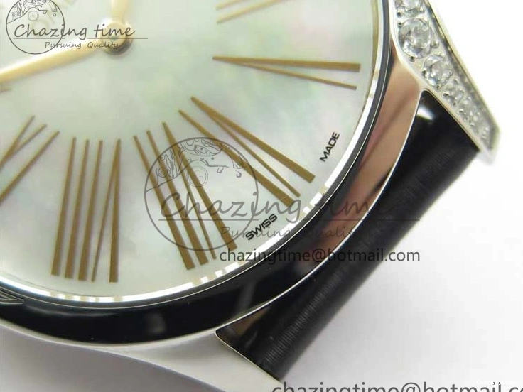 0410 StreetReady Ladies’ De Ville Trésor Diamond SS 3AF 1:1 Best Edition White MOP Dial RG Markers On Black Fabric strap Swiss Quartz 7884